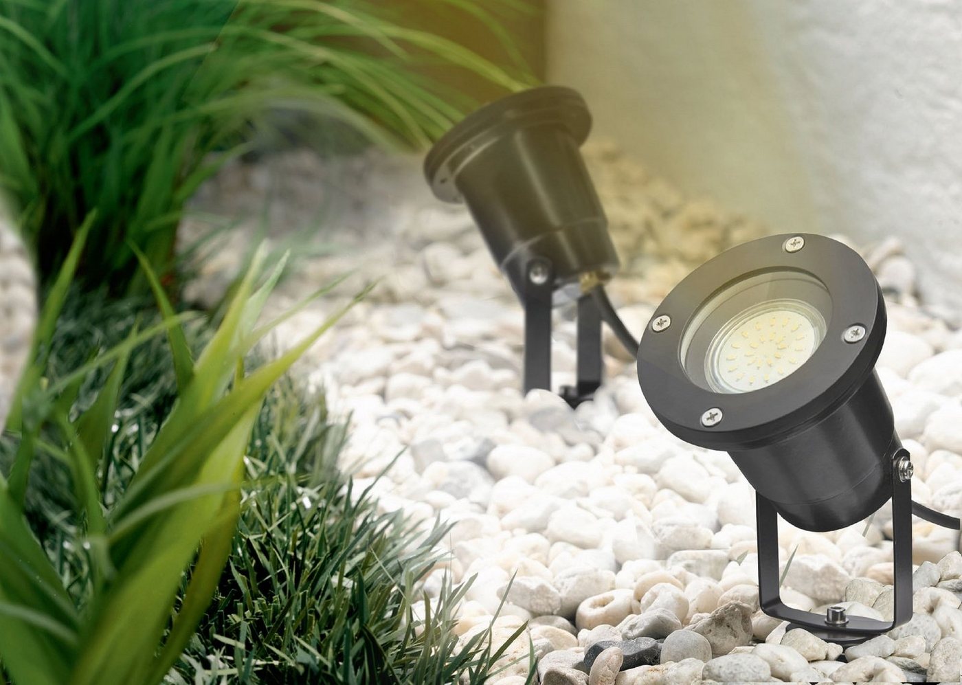 TRANGO LED Gartenstrahler, 2-flammig 3074B Strahler IP65 Außenleuchte *ELLA* inkl. 2x 3 Watt GU10 LED Leuchtmittel – 3000K warmweiß & 2 Meter Zuleitungskabel +1 – Bild 3 von 5