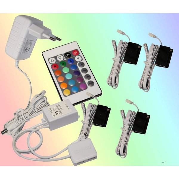TRANGO LED Glaskantenbeleuchtung, 4er Set RGB Farbwechsel LED Glaskantenbeleuchtung 5022-04 inkl. Fernbedienung Schrankbeleuchtung I Glasbodenbeleuchtung I Vitr