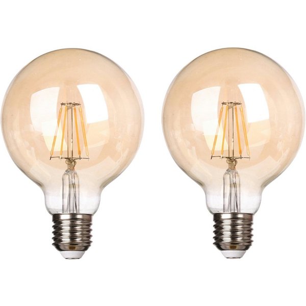 TRANGO LED-Leuchtmittel, 2er Pack E27003-2 LED Filament Lampe Leuchtmittel mit E27 Fassung G95, 2500 Kelvin warmweiß Gold farbig 4 Watt, 400 Lumen, Amber Vintag