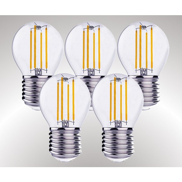 TRANGO LED-Leuchtmittel, 5er Pack E27004-5 LED Filament Birne 4 Watt 350 Lumen - 2700K warmweiß - Ersatz für 40W Glühlampe - Glühbirne - Lampe in Tropfen Form m