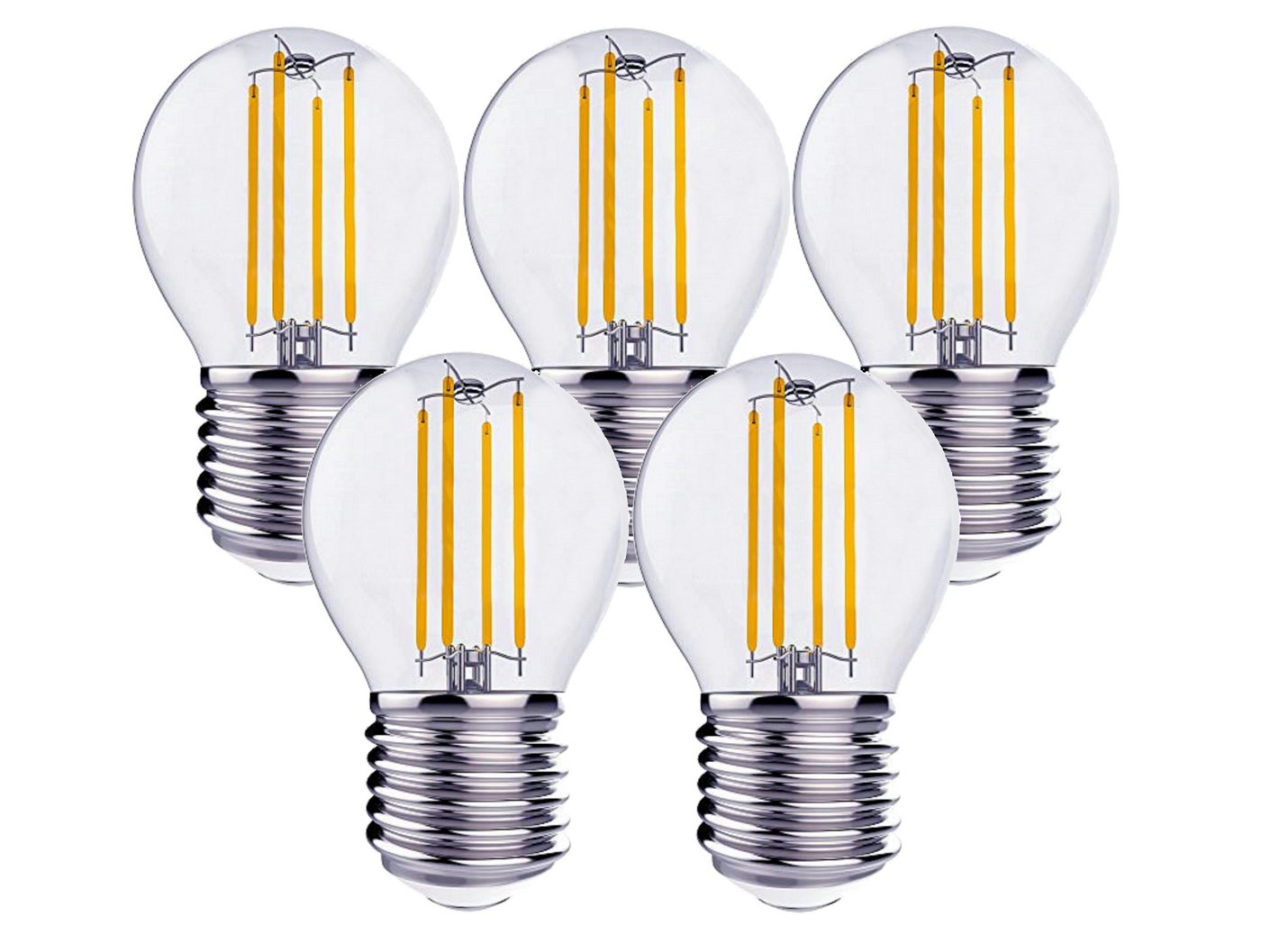 TRANGO LED-Leuchtmittel, 5er Pack E27004-5 LED Filament Birne 4 Watt 350 Lumen - 2700K warmweiß - Ersatz für 40W Glühlampe - Glühbirne - Lampe in Tropfen Form m – Bild 2 von 3