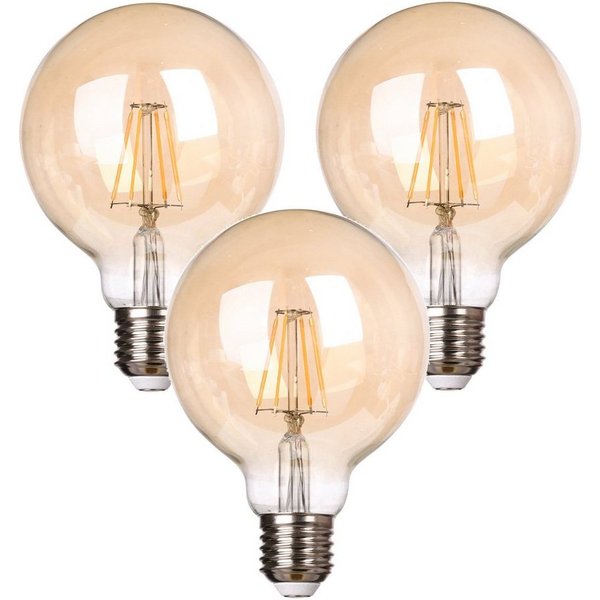 TRANGO LED-Leuchtmittel, 3er Pack E27003-3 LED Filament Lampe Leuchtmittel mit E27 Fassung G95, 2500 Kelvin warmweiß Gold farbig 4 Watt, 400 Lumen, Amber Vintag