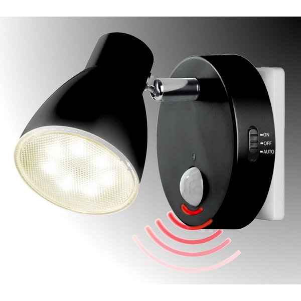 TRANGO LED Nachtlicht, 2635-015 LED Sensor Nachtlicht *MILO* mit Bewegungssensor & Automatikfunktion in Schwarz Sicherheitslicht direkt 230V, Steckdose Lampe, W