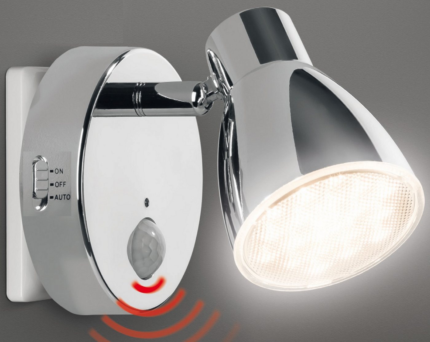 TRANGO LED Nachtlicht, Bewegungsmelder, 2635-018 LED Sensor Steckdosenlampe *MILO* mit Automatikfunktion in Chrom Sicherheitslicht 230V, Wandlampe, Orientierung – Bild 2 von 5