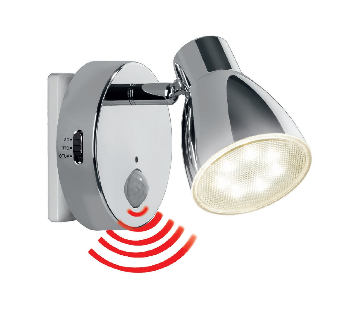 TRANGO LED Nachtlicht, Bewegungsmelder, 2635-018 LED Sensor Steckdosenlampe *MILO* mit Automatikfunktion in Chrom Sicherheitslicht 230V, Wandlampe, Orientierung – Bild 4 von 5