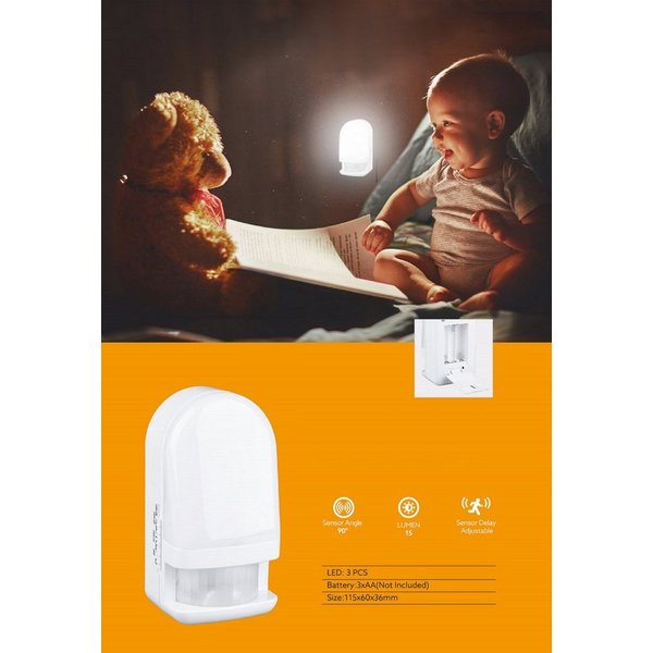 TRANGO LED Nachtlicht, Bewegungsmelder, 11-039 LED Sensor Nachtlicht in Weiß mit Automatikfunktion I Betrieb mit 3x AAA Batterie (nicht enthalten) mit Bewegungs