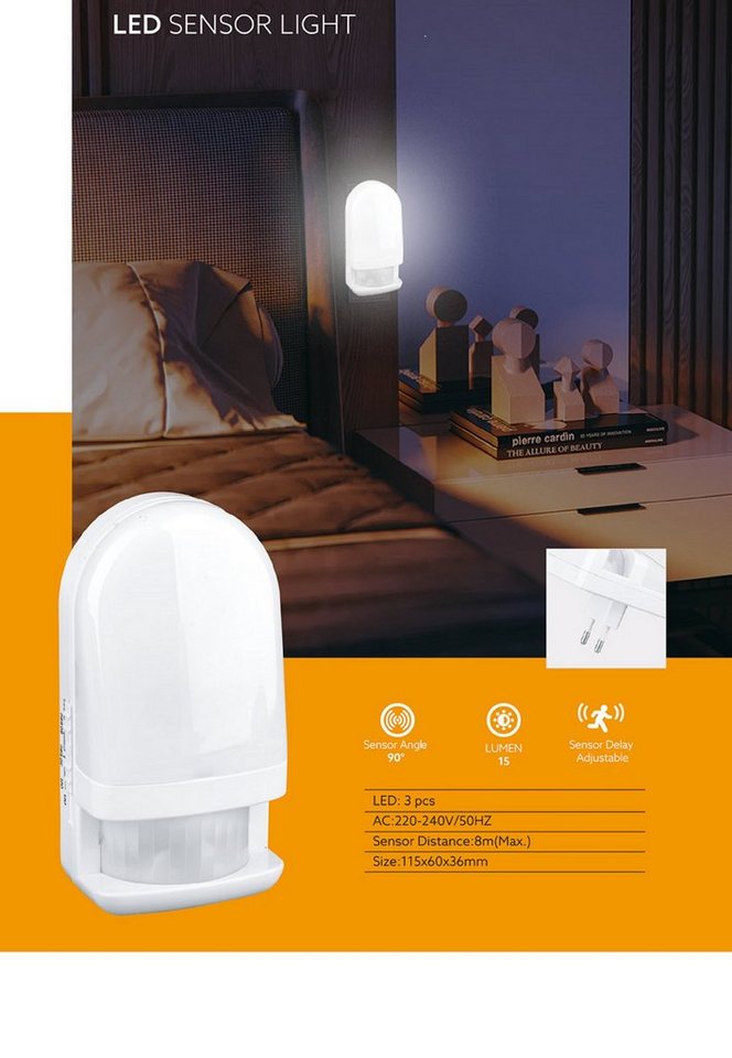 TRANGO LED Nachtlicht, Bewegungsmelder, 2er Set LED Sensor Nachtlicht 11-238 in Weiß mit Automatikfunktion direkt 230V mit Bewegungssensor, Sicherheitslicht, St – Bild 4 von 4