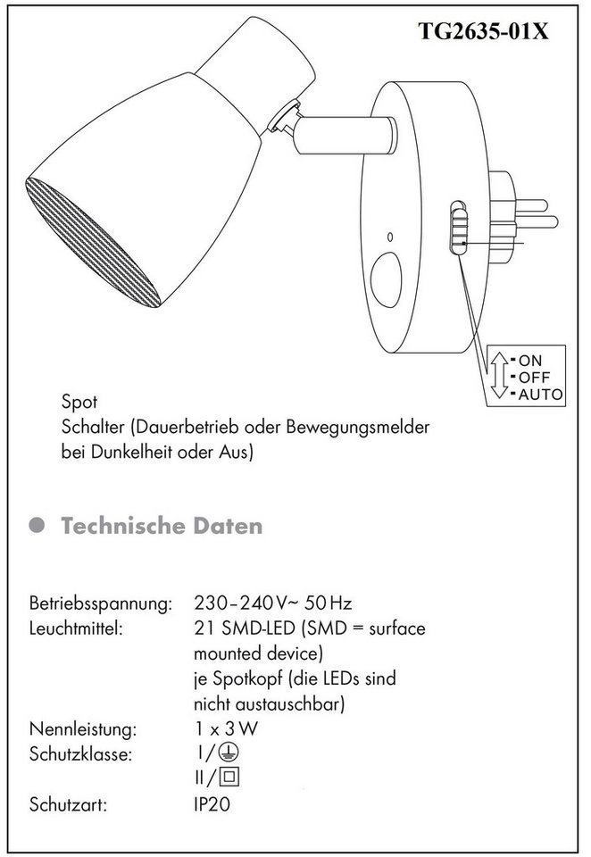 TRANGO LED Nachtlicht, Bewegungsmelder, 2635-014 LED Sensor Steckdosenlampe *MILO* mit Automatikfunktion in Silber Sicherheitslicht 230V, Wandlampe, Orientierun – Bild 5 von 5