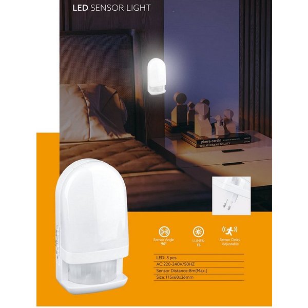 TRANGO LED Nachtlicht, Bewegungsmelder, 11-038 LED Sensor Nachtlicht in Weiß mit Automatikfunktion direkt 230V mit Bewegungssensor, Sicherheitslicht, Steckdose 