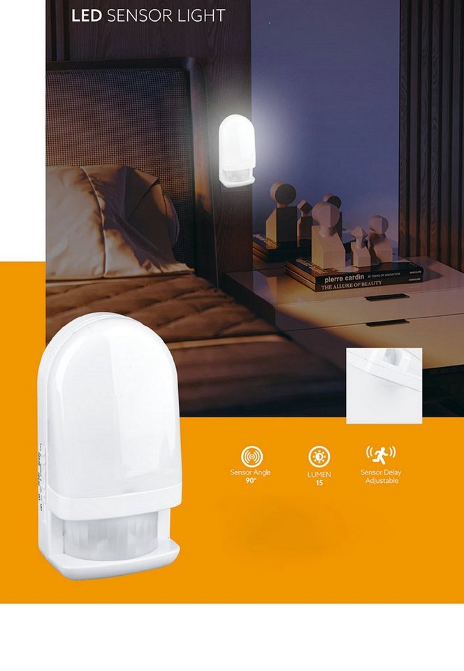 TRANGO LED Nachtlicht, Bewegungsmelder, 2er Set 11-239 LED Sensor Nachtlicht in Weiß mit Automatikfunktion I Betrieb mit 3x AAA Batterie (nicht enthalten) mit B – Bild 4 von 5