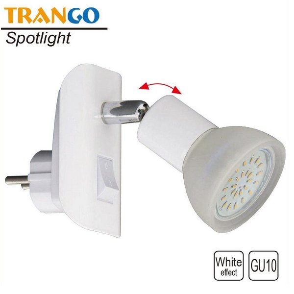 TRANGO LED Steckdosenleuchte, 11-046 LED Steckerlicht in weiß mit Lampenschirm aus Glas, Stecker-Nachtlicht inkl. 1x GU10 LED Leuchtmittel 3000K warmweiß & Ein/