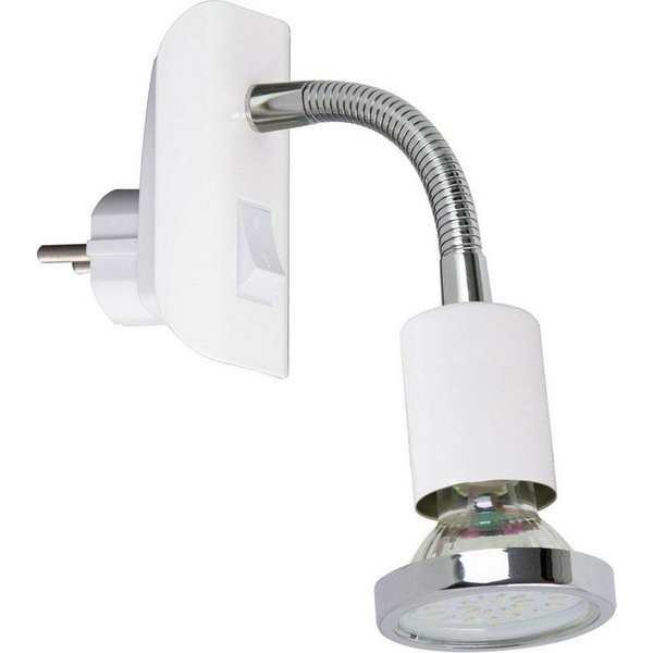 TRANGO LED Steckdosenleuchte, 11-056 Steckerleuchte in Weiß matt Steckerlicht *FLEXI* Nachtlicht inkl. je 1x GU10 3000K warmweiß LED Leuchtmittel Chrom Ring, ON
