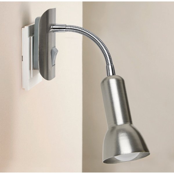 TRANGO LED Steckdosenleuchte, 11-057 LED Steckerleuchte *ANNA* Wandleuchte, Leselampe, Küchenlampe, Nachtlicht in Nickel matt inkl. 1x 5 Watt E14 LED Leuchtmitt