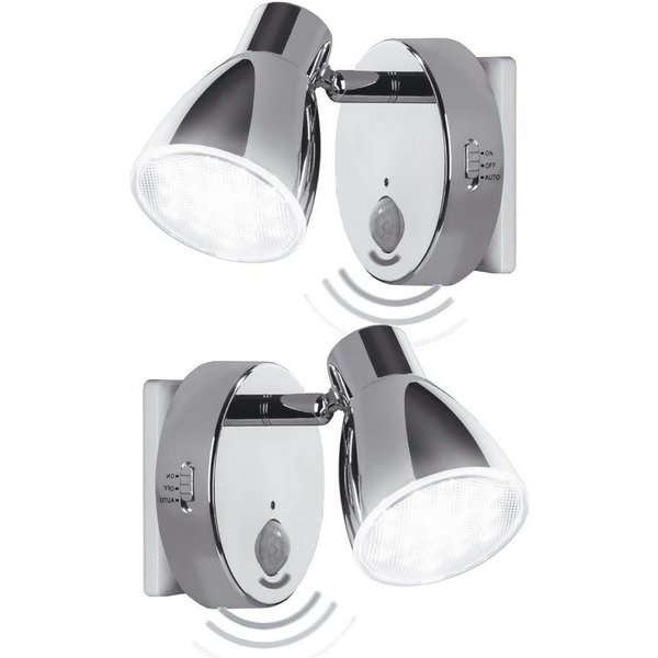 TRANGO LED Steckdosenleuchte, 2er Set 2635-028 LED Sensor Nachtlicht *MILO* mit Bewegungssensor & Automatikfunktion in Chrom Sicherheitslicht 230V Steckdosenlam