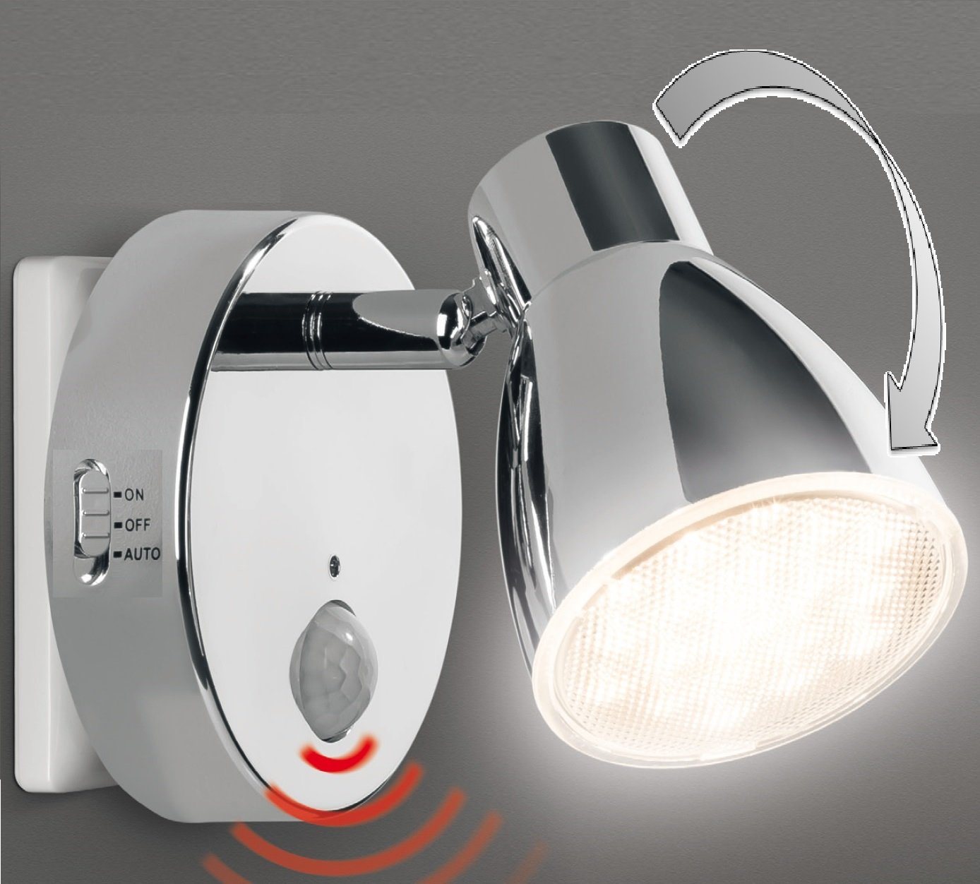 TRANGO LED Steckdosenleuchte, 2er Set 2635-028 LED Sensor Nachtlicht *MILO* mit Bewegungssensor & Automatikfunktion in Chrom Sicherheitslicht 230V Steckdosenlam – Bild 5 von 5