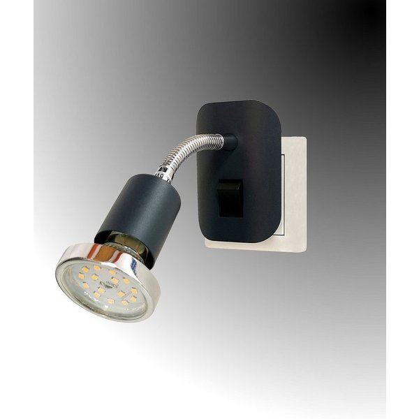 TRANGO LED Steckdosenleuchte, 11-055 Steckerleuchte im Anthrazit-Schwarz Steckerlicht *FLEXI* Nachtlicht inkl. je 1x GU10 3000K warmweiß LED Leuchtmittel Chrom 