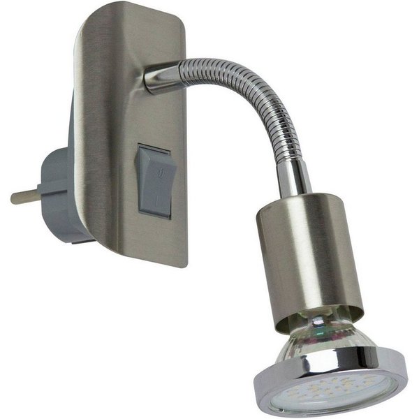 TRANGO LED Steckdosenleuchte, 11-052 Steckerleuchte im Edelstahl-Optik mit Chrom Ring *FLEXI* Steckerlicht, Nachtlicht inkl. je 1x GU10 3000K warmweiß LED Leuch