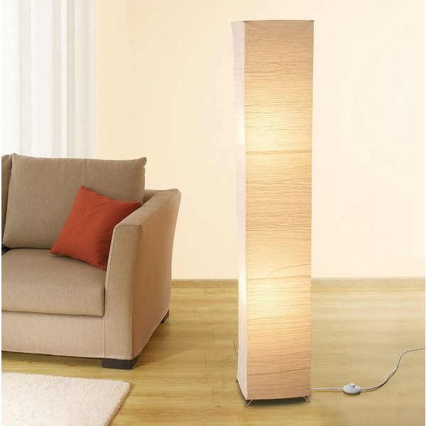 TRANGO LED Stehlampe, 1213L Design LED Stehlampe *OSLO* Reispapierlampe *HANDMADE* Stehleuchte mit beigefarbenem Lampenschirm inkl. 2x E14 LED Leuchtmittel - Fo