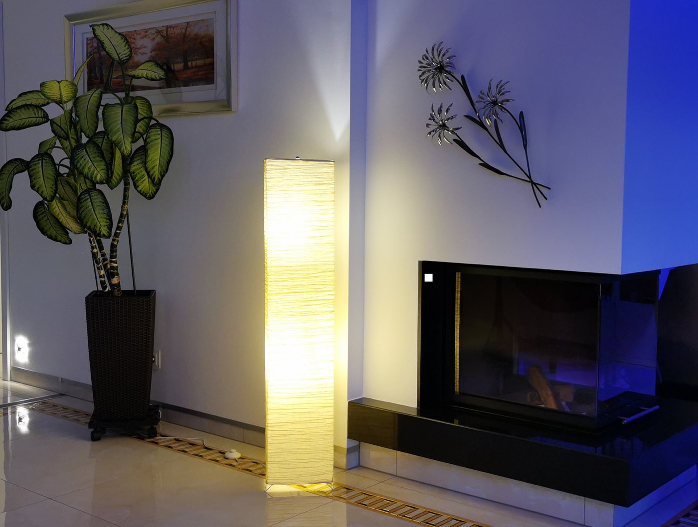 TRANGO LED Stehlampe, 1213L Design LED Stehlampe *OSLO* Reispapierlampe *HANDMADE* Stehleuchte mit beigefarbenem Lampenschirm inkl. 2x E14 LED Leuchtmittel - Fo – Bild 2 von 5