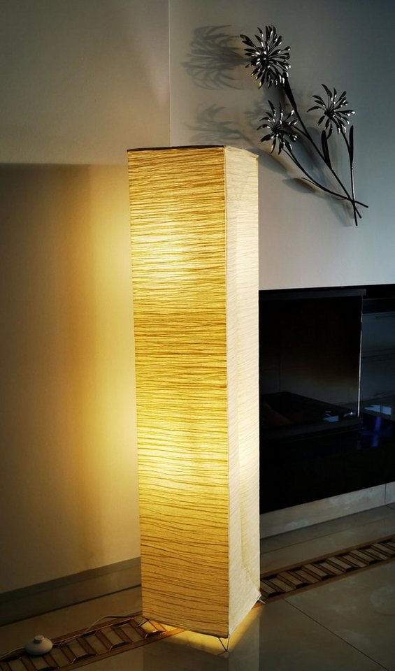 TRANGO LED Stehlampe, 1213L Design LED Stehlampe *OSLO* Reispapierlampe *HANDMADE* Stehleuchte mit beigefarbenem Lampenschirm inkl. 2x E14 LED Leuchtmittel - Fo – Bild 3 von 5