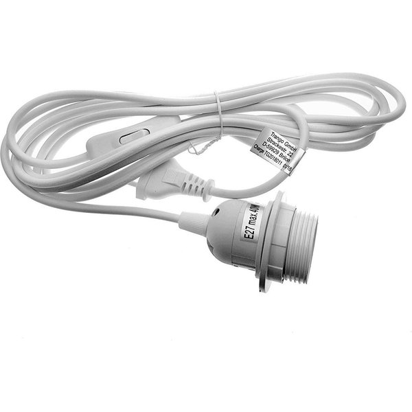 TRANGO Pendelleuchte, 1011-500W Lampenfassung mit ON/OFF Schalter - E27 Fassung weiß mit 5m Netzkabel I Schraubring I Schalter, Lampenaufhängung, Pendelleuchte,