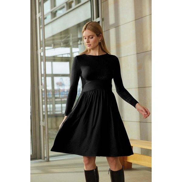 Tranquillo Jerseykleid Damen Corinnee aus EcoVero™ Viskose U-Boot-Ausschnitt feminin Taschen (Einzelartikel) Langarmkleid mit schwingendem Rock & breitem Taille