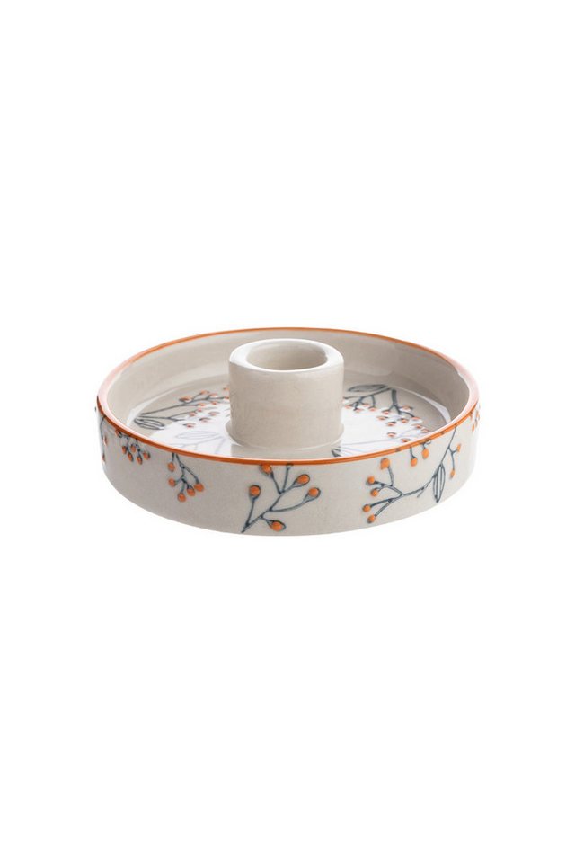 Tranquillo Kerzenhalter Steinzeug Kerzenständer ROMANTIC klein Ø11x3 cm floral handgefertigt, Kerzenhalter mit handgestempelten Muster, spülmaschinengeeignet – Bild 2 von 4