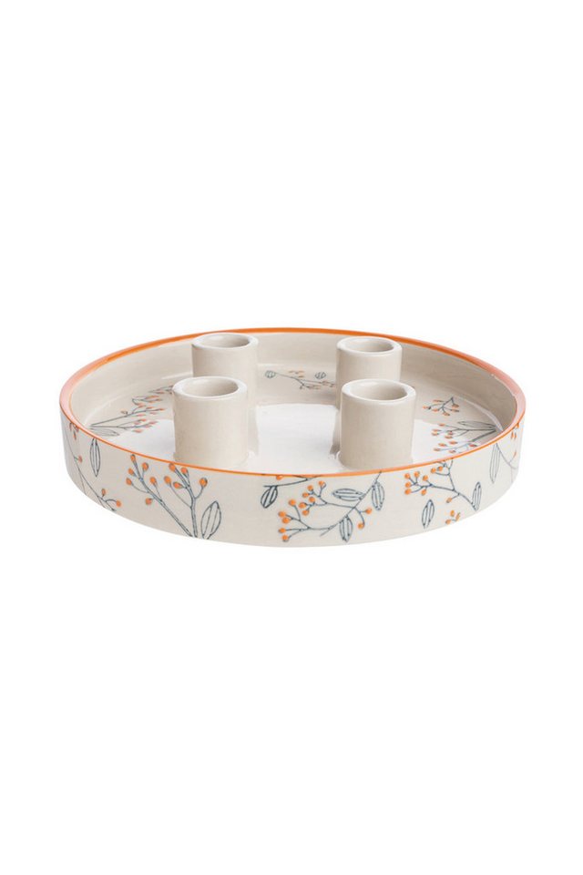 Tranquillo Kerzenhalter Steinzeug Kerzenständer ROMANTIC floral Ø22x4 cm spülmaschinengeeignet (kein Set, Einzelartikel, passend für 4 Stabkerzen), Romantischer – Bild 2 von 5