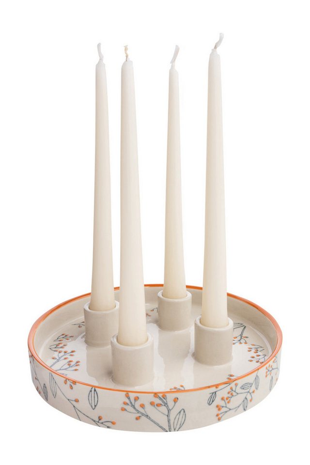 Tranquillo Kerzenhalter Steinzeug Kerzenständer ROMANTIC floral Ø22x4 cm spülmaschinengeeignet (kein Set, Einzelartikel, passend für 4 Stabkerzen), Romantischer – Bild 3 von 5