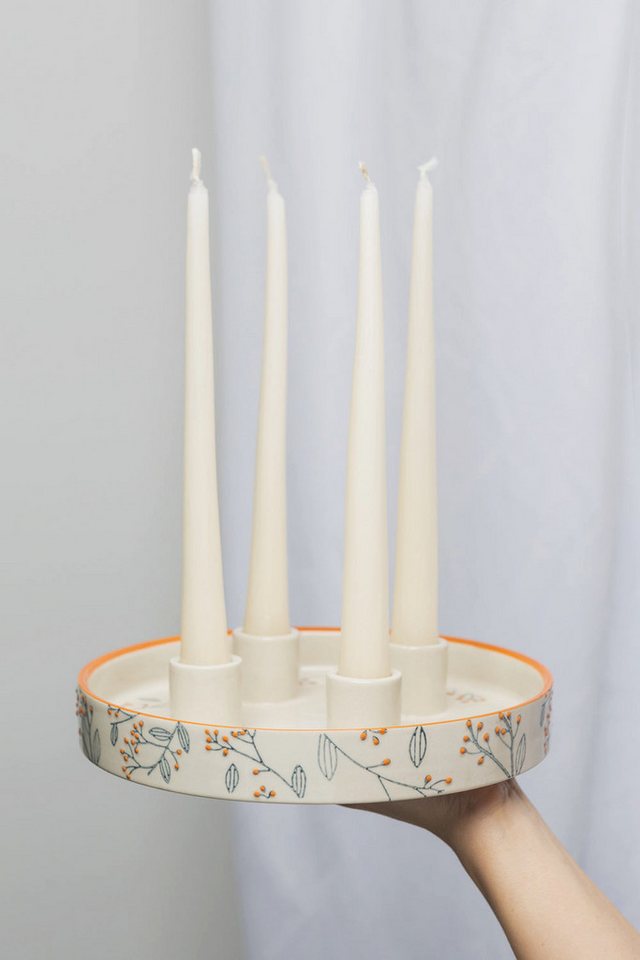 Tranquillo Kerzenhalter Steinzeug Kerzenständer ROMANTIC floral Ø22x4 cm spülmaschinengeeignet (kein Set, Einzelartikel, passend für 4 Stabkerzen), Romantischer – Bild 4 von 5
