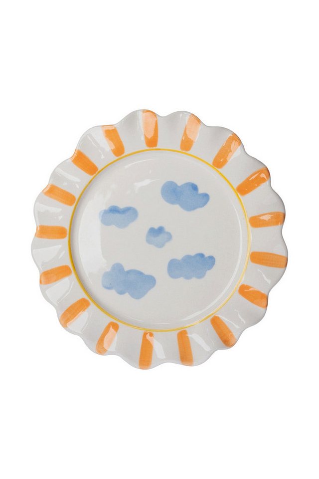 Tranquillo Kindergeschirr-Set Teller VELOBLOOM Ø18cm aus Steinzeug spülmaschinenfest Wolkenmotiv, Handbemalter Steinzeugteller mit gewelltem Rand mikrowellengee – Bild 2 von 5
