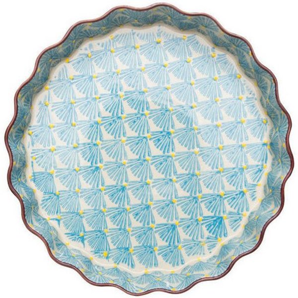 Tranquillo Quicheform aus Steinzeug ART DECO rund Ø22x4 cm blau spülmaschinengeeignet, Backform mit handgestempeltem Art-Deco-Print, mikrowellengeeignet