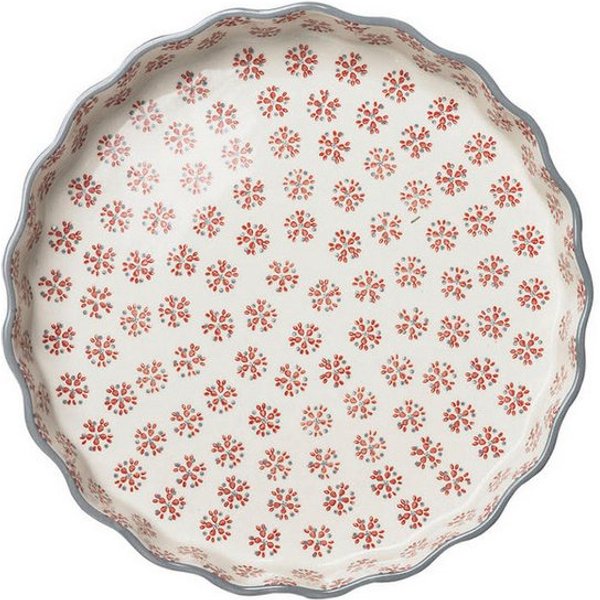 Tranquillo Quicheform Ø27x4 cm aus Steinzeug RETRO rot spülmaschinengeeignet handgestempelt, (Einzelartikel), Runde Backform im Retro-Design und mikrowellengeei