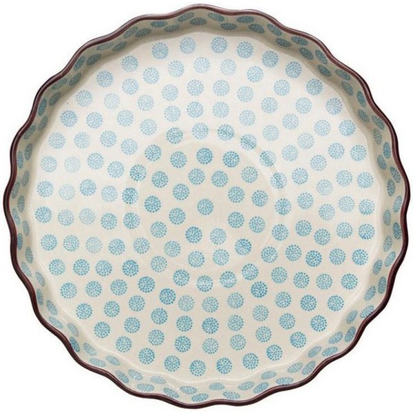 Tranquillo Quicheform Ø27x4 cm aus Steinzeug RETRO rund blau spülmaschinengeeignet, (Einzelartikel), Backform im Retro-Design, handgestempelt, mikrowellengeeign