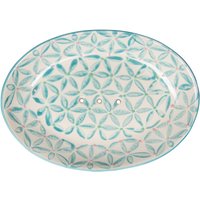 tranquillo Seifenschale "RETRO" weiß-blau aus Steinzeug, oval