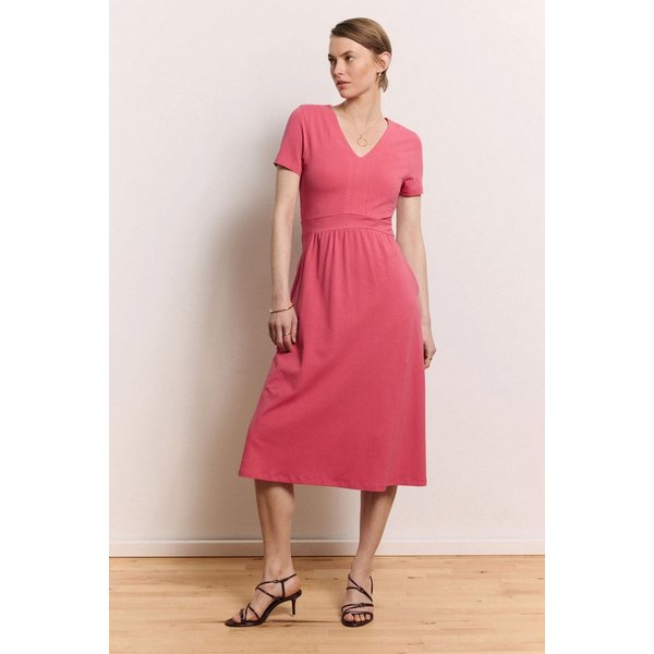 Tranquillo Sommerkleid Doroo aus Bio-Baumwolle V-Ausschnitt Figur umspielend 2 Taschen (Einzelteil) GOTS-zertifiziertes Midi Jerseykleid
