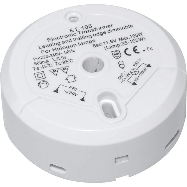 Transmedia Elektronischer Halogen-Trafo 230/12V/35-105W, Überlastungsschutz, Trafo