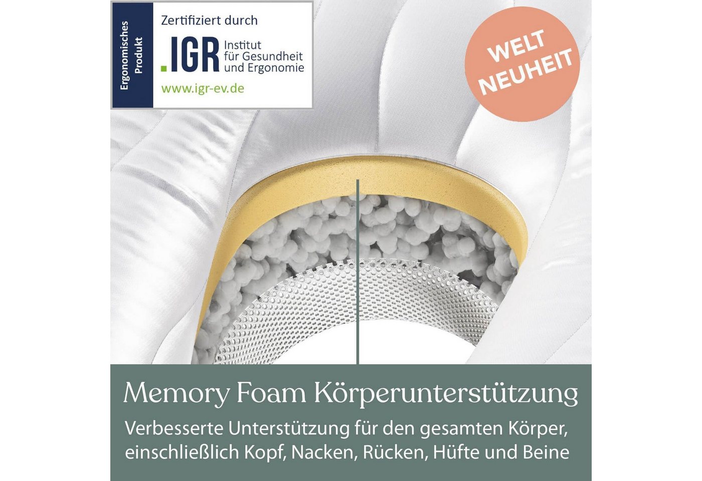 Traumreiter Seitenschläferkissen J Visco Seitenschläferkissen mit Memory Foam Support – Bild 2 von 5