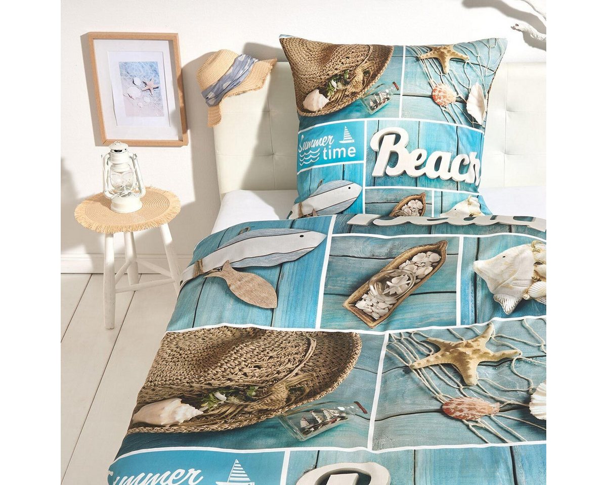 TRAUMSCHLAF Bettwäsche Beach, Mako Satin, 2 teilig, sommerliches Design in einzigartiger Haptik – Bild 2 von 4