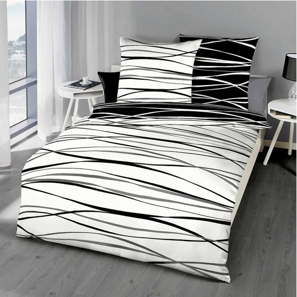 TRAUMSCHLAF Bettwäsche Bibermotion black&white, Biber, 2 teilig, warme weiche Qualität