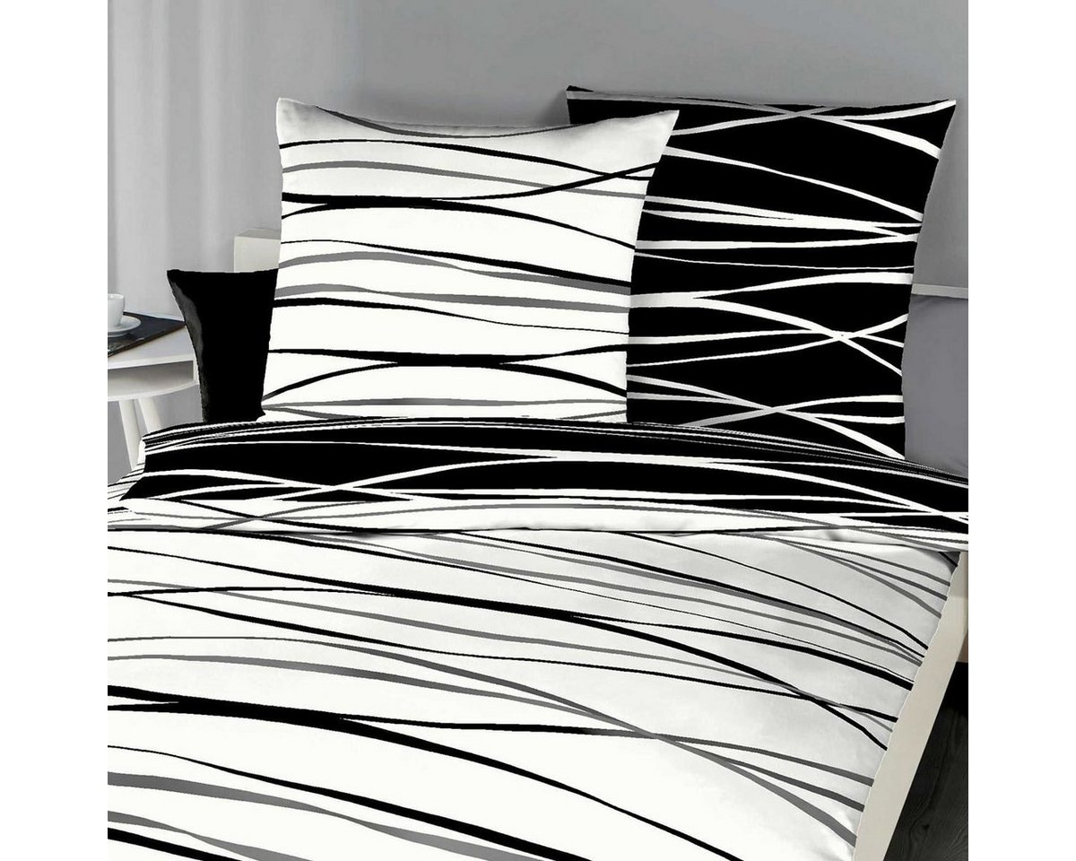TRAUMSCHLAF Bettwäsche Bibermotion black&white, Biber, 2 teilig, warme weiche Qualität – Bild 2 von 3