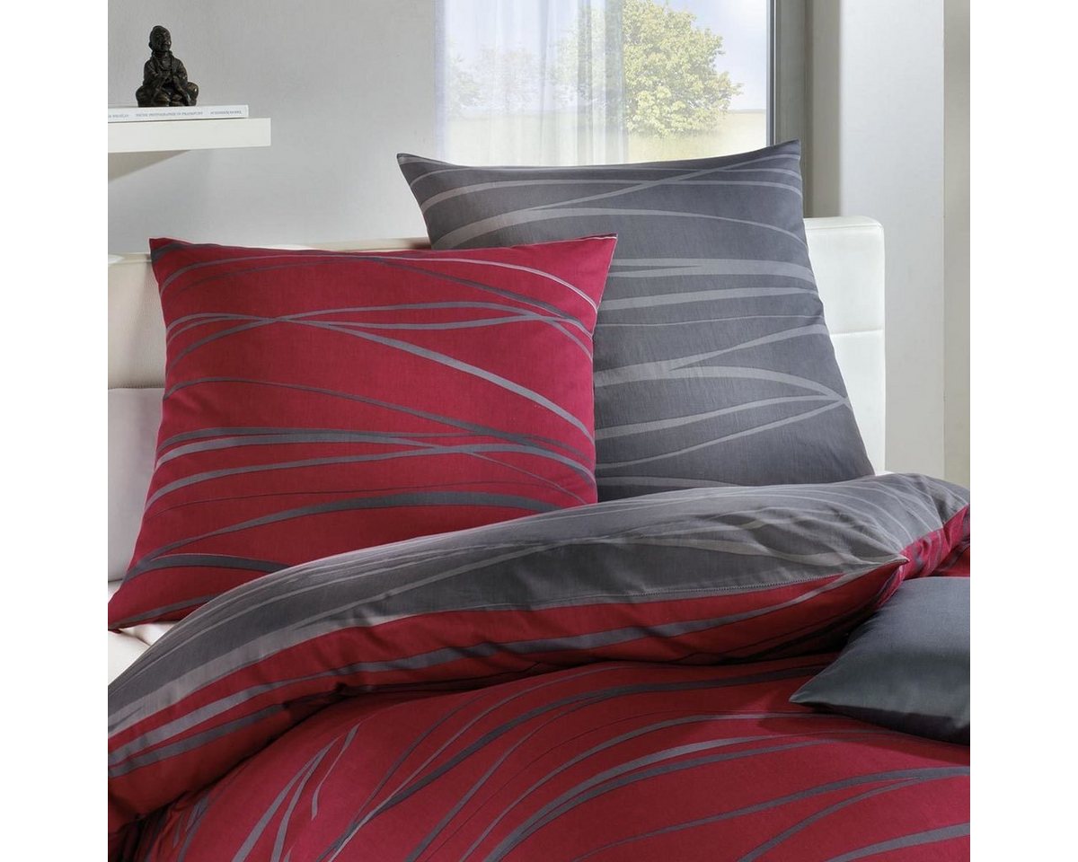 TRAUMSCHLAF Bettwäsche Bibermotion redgraphit, Biber, 2 teilig, kuschelig warm, zeitloses Design – Bild 2 von 3
