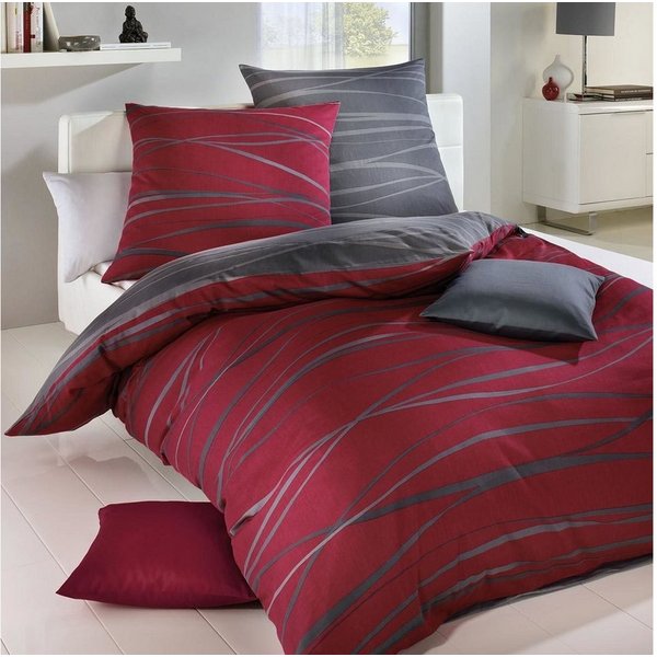 TRAUMSCHLAF Bettwäsche Bibermotion redgraphit, Biber, 2 teilig, kuschelig warm, zeitloses Design