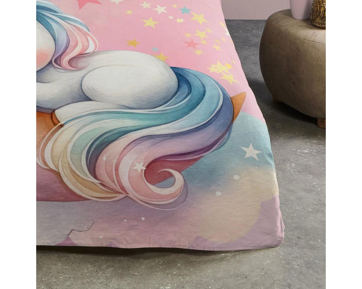 TRAUMSCHLAF Bettwäsche Einhorn und Mond, Renforce, 2 teilig, fantasievolles Design aus 100% Baumwolle – Bild 3 von 4