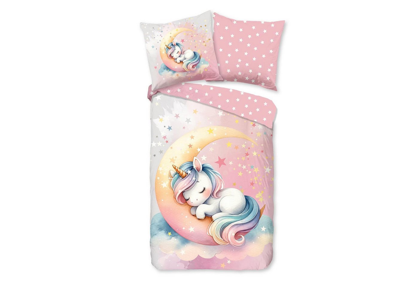 TRAUMSCHLAF Bettwäsche Einhorn und Mond, Renforce, 2 teilig, fantasievolles Design aus 100% Baumwolle – Bild 4 von 4