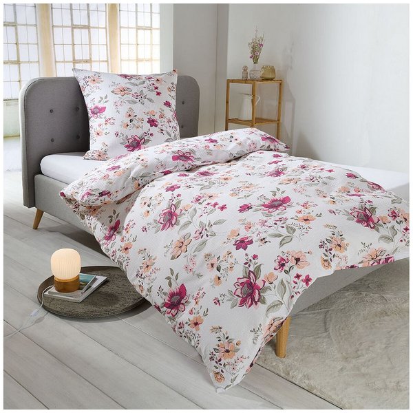 TRAUMSCHLAF Bettwäsche Fleur, Seersucker, 2 teilig, ideale Sommerbettwäsche in herrlicher Seersucker Qualität