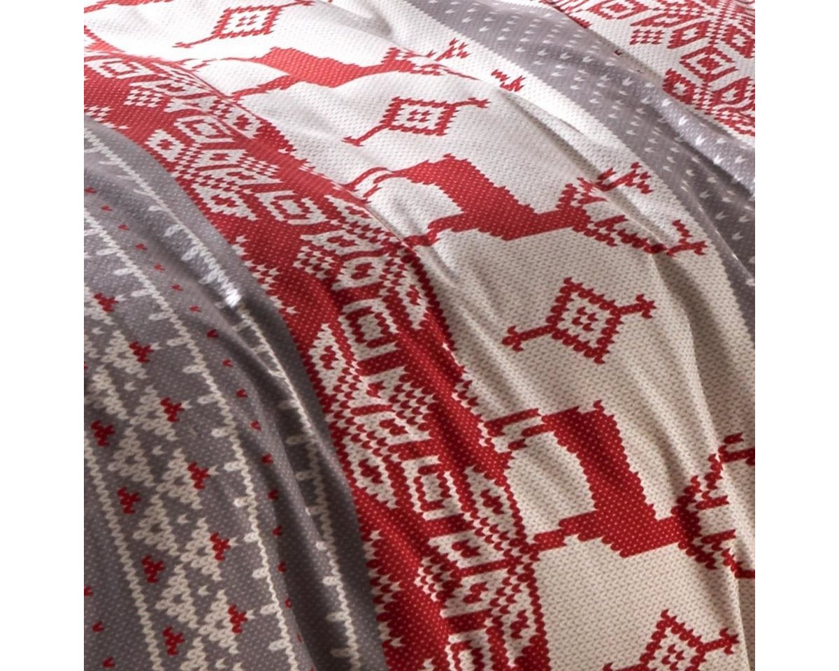 TRAUMSCHLAF Bettwäsche Hirsch, Flanell, 2 teilig, Flanell-Winterbettwäsche in toller Strickoptik – Bild 4 von 4