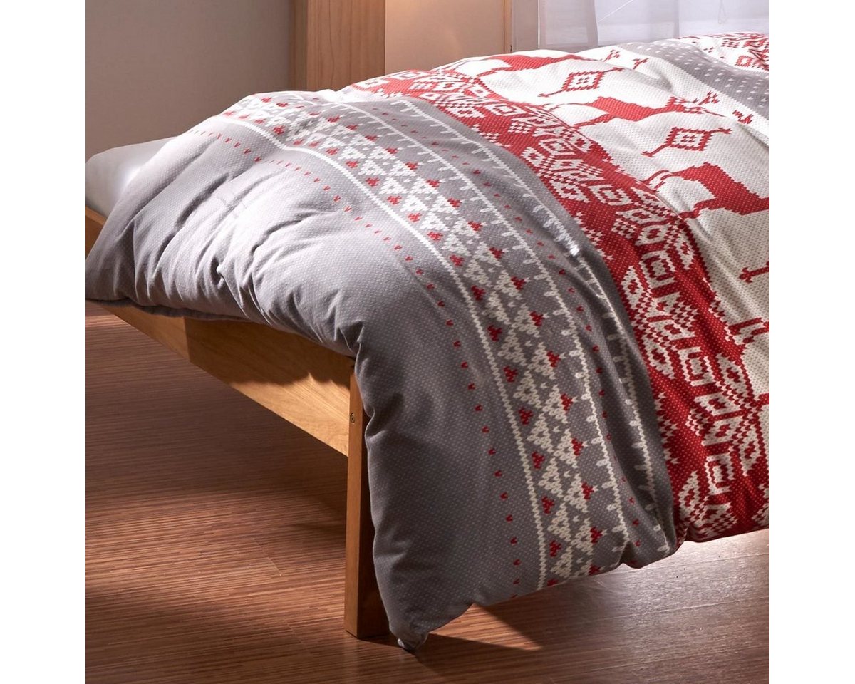 TRAUMSCHLAF Bettwäsche Hirsch, Flanell, 2 teilig, Flanell-Winterbettwäsche in toller Strickoptik – Bild 3 von 4