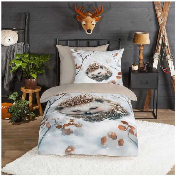 TRAUMSCHLAF Bettwäsche Igel, Flanell, 2 teilig, besonders weich und warm