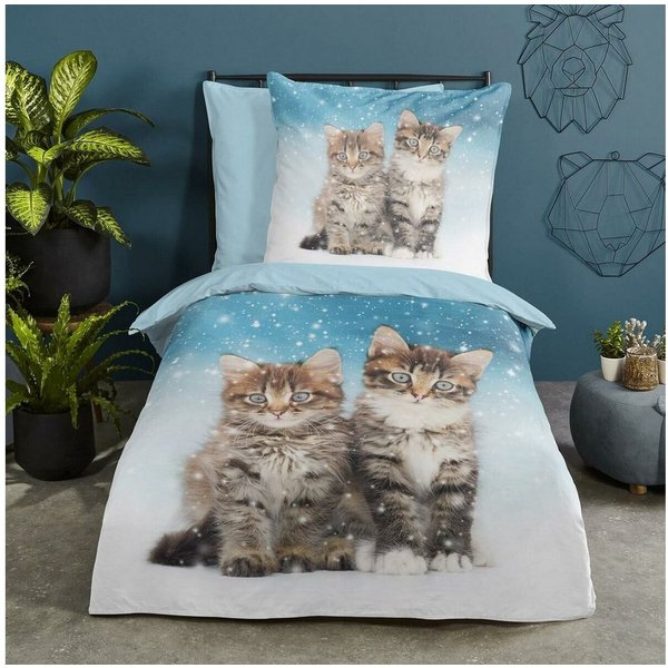 TRAUMSCHLAF Bettwäsche Katzen, Flanell, 2 teilig, weich und warm